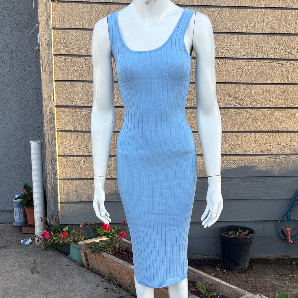Hera Collection Sky Blue Ribbed Midi Dress